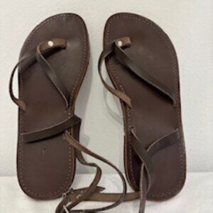 New Brown Leather Sandal with Ankle Wrap - Greece - Size 8